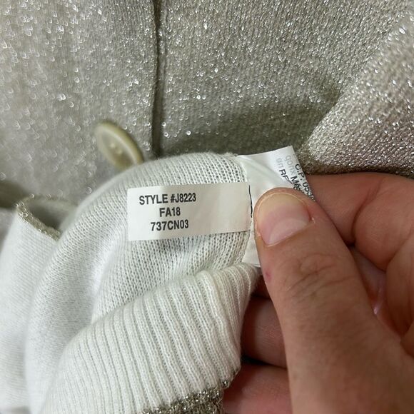 J. Crew Collection - Double-Knit Sparkle Long Cardigan Sweater - Size XS, Silver - Picture 16 of 17
